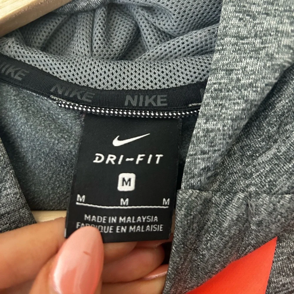 Nike Boys Medium Gray and Black Hoodie with Orange Logo Dri Fit